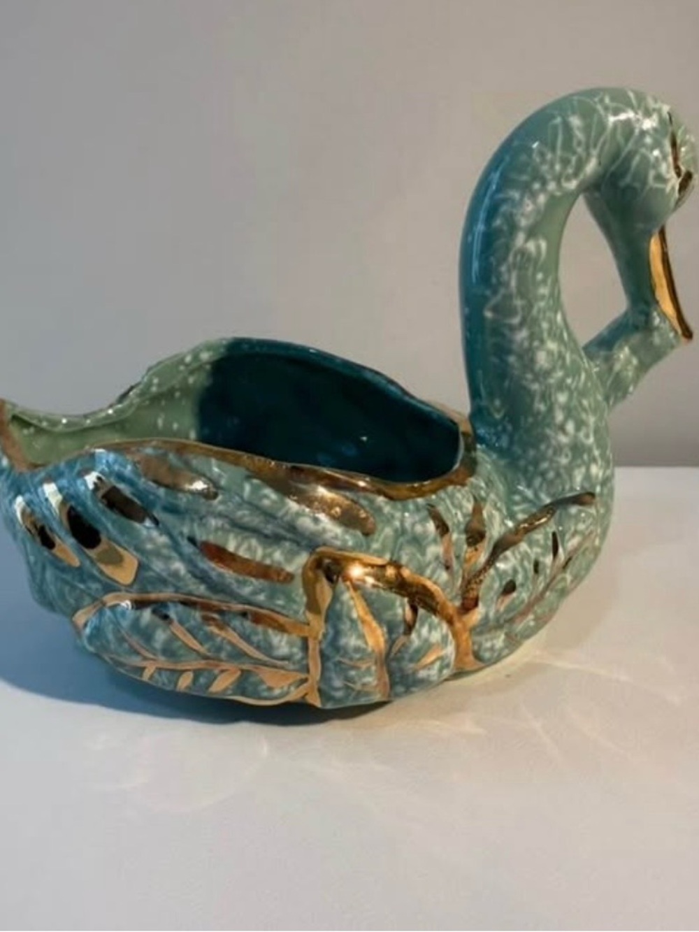 Vintage 1950s Richardson 23K Gold
Turquoise Swan Planter